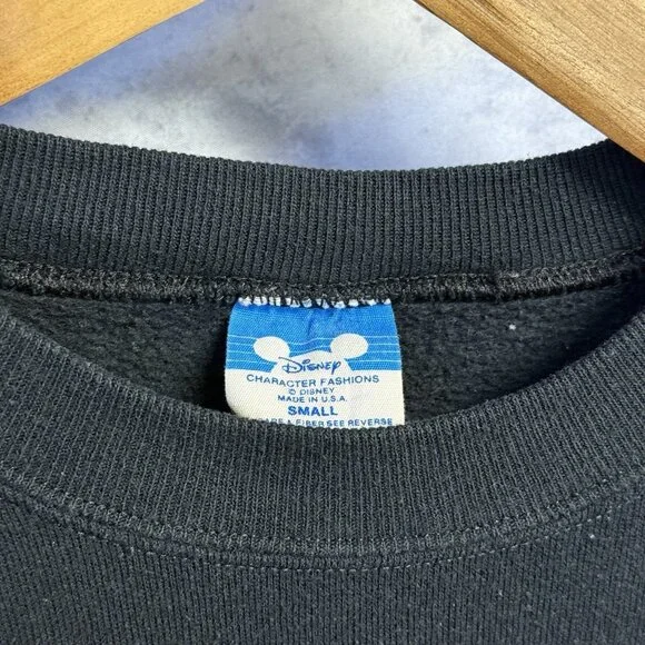 Vintage 80s Mickey Mouse Sweatshirt Small 16x22.5 Raglan Black Velvet USA - Picture 3 of 12